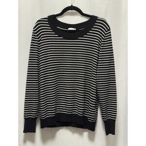 Eight 18 Sweater Womens XL Black Ivory Striped Open Back Long Sleeve Knit Top